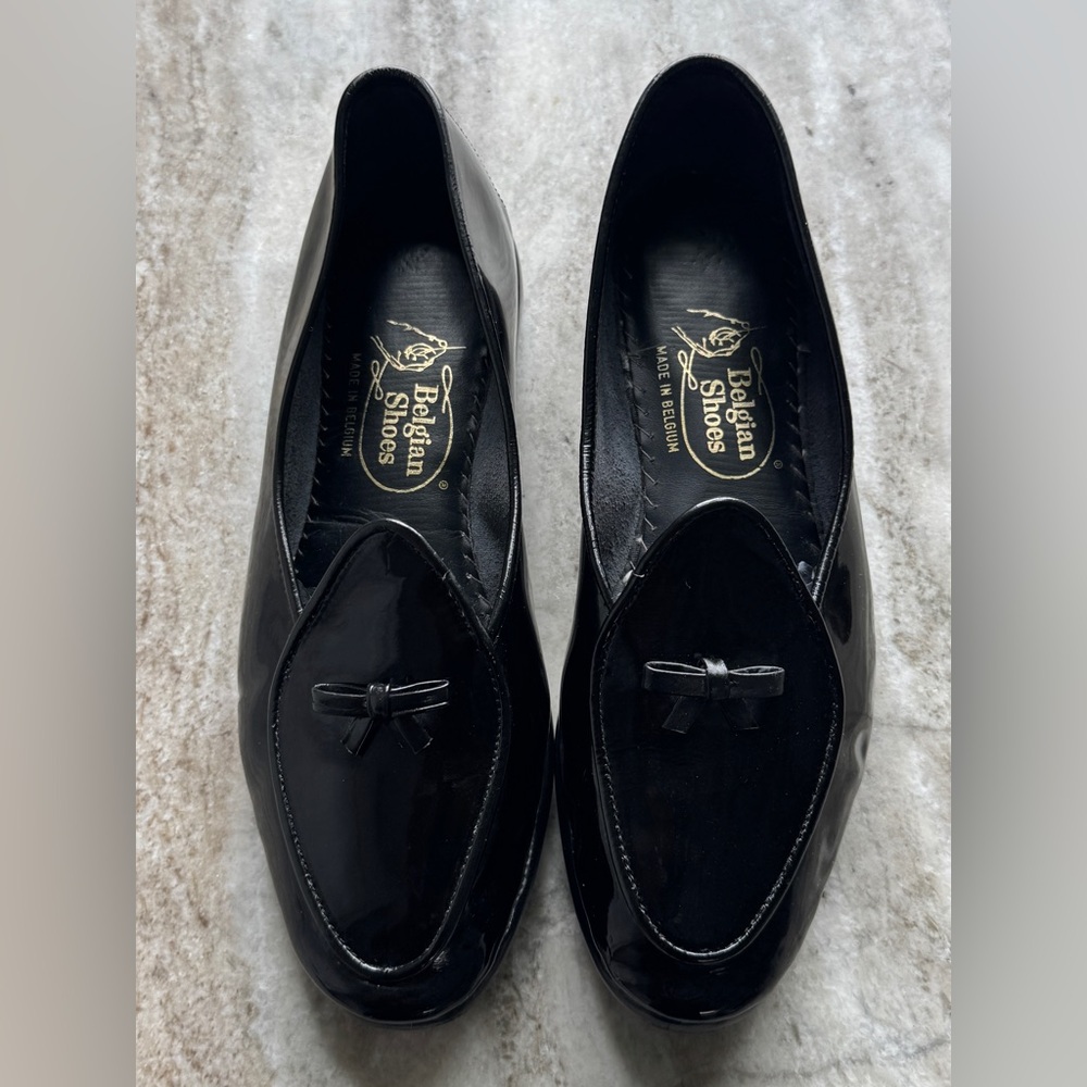 Belgian Shoes Midinette Slipper Patent Leather Black Loafer 4.5 Flat $750 Shiny